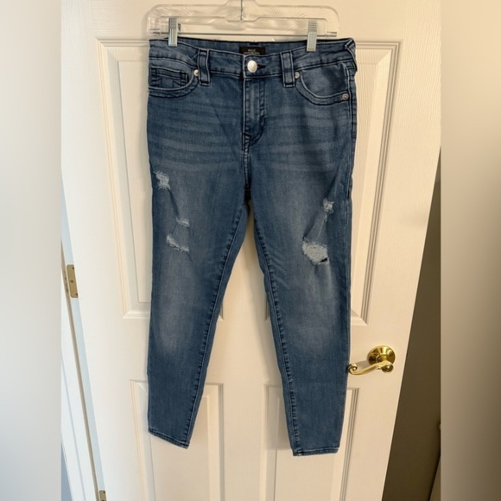 True Religion Halle Mid-Rise Distressed Skinny Jeans